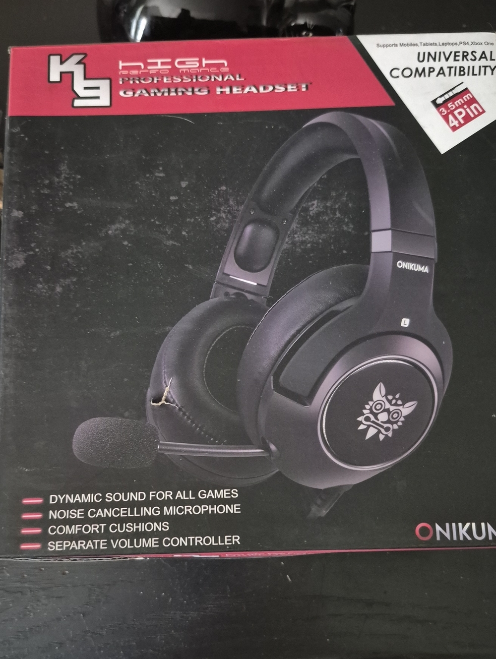 K9 Black Gaming Headset with Noise-Cancelling Mic